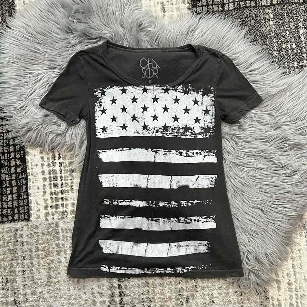 Chaser x REVOLVE Charcoal American Flag Crew T-Shirt Size Small MSRP $59